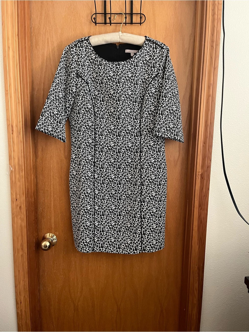 Banana Republic Black and White Printed Midi Sheath Dress